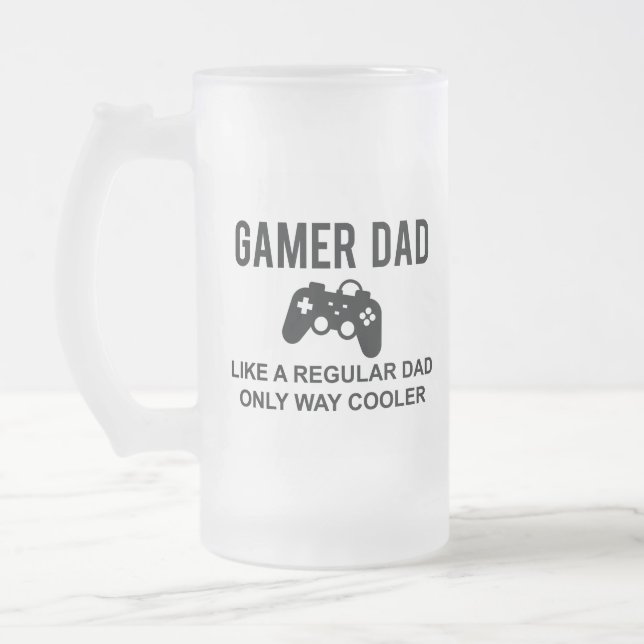 Gamer Dad Like A Regular Dad Only Way Cooler Frosted Glass Beer Mug (Left)