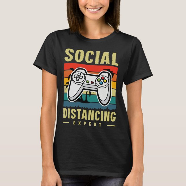 Gamer Dad Social Distancing Expert Retro Esports T-Shirt (Front)