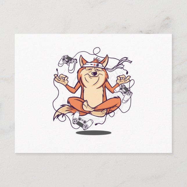 Gamer dog meditating postcard (Front)