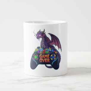 Gamer Dragon Guarding RPG Dice Hoard on "Game Over Large Coffee Mug