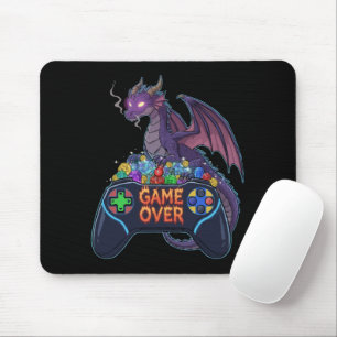 Gamer Dragon Guarding RPG Dice Hoard on "Game Over Mouse Mat