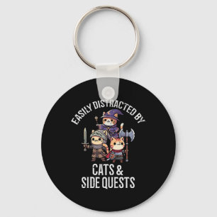 Gamer Easily Distracted By Cats Side Quests Men Bo Key Ring