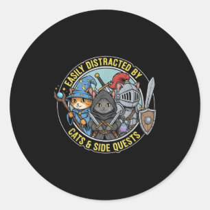Gamer Easily Distracted By Cats Side Quests Rpg Ca Classic Round Sticker
