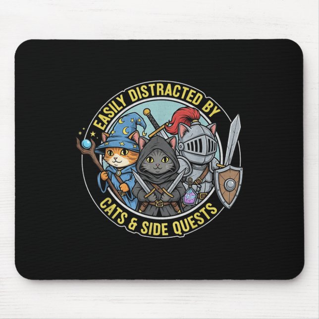 Gamer Easily Distracted By Cats Side Quests Rpg Ca Mouse Mat (Front)