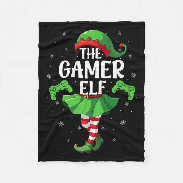 Gamer Elf Christmas Girls Women Elf Squad Xmas Fam Fleece Blanket (Front)