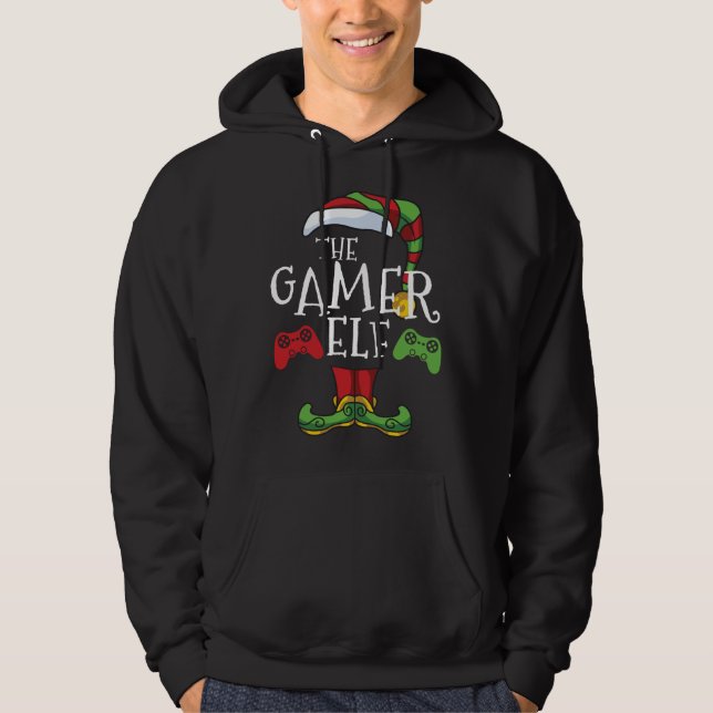 Gamer Elf Family Matching Christmas Funny Gaming P Hoodie (Front)