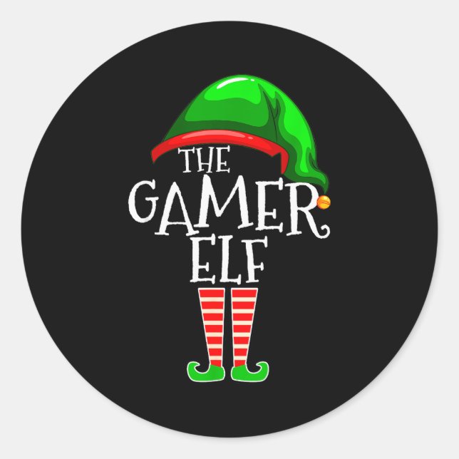 Gamer Elf Family Matching Group Christmas Video Ga Classic Round Sticker (Front)