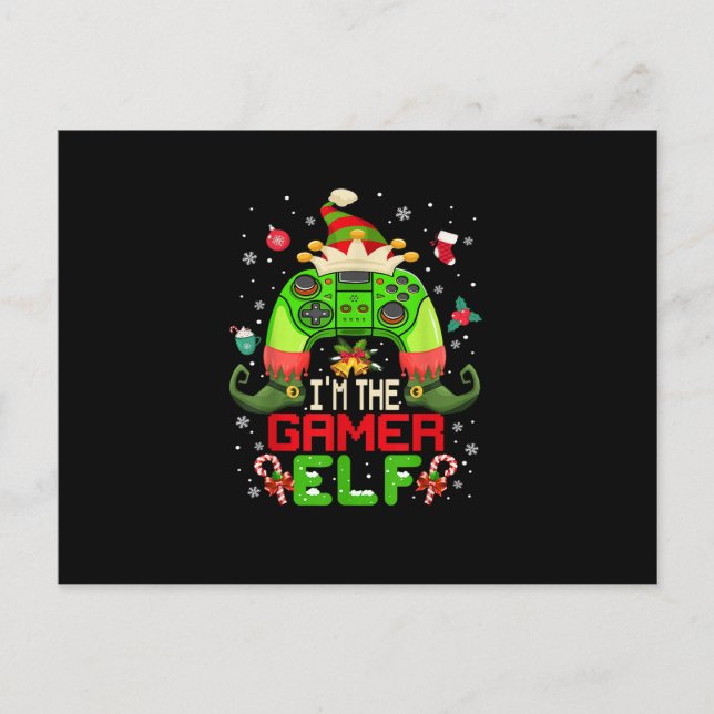 Gamer Elf Matching Family Christmas Video Games Ga Postcard (Front)