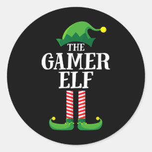 Gamer Elf Matching Family Group Christmas Party Classic Round Sticker