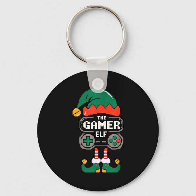 Gamer Elf Matching Family Group Christmas Party Py Key Ring (Front)