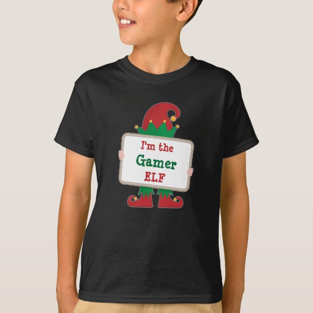 Gamer Elf | Personalised Christmas Elf Kids T-Shirt (Front)
