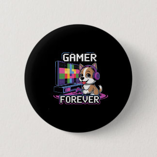 Gamer Forever – Cute Dog With Headset And Console  6 Cm Round Badge
