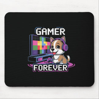 Gamer Forever – Cute Dog With Headset And Console  Mouse Mat