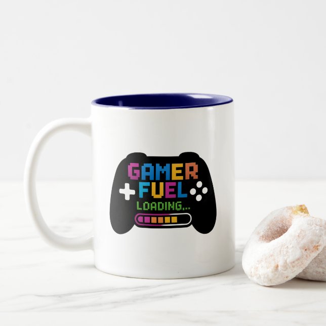 Gamer Fuel Loading Coffee Mug for Gamers (With Donut)