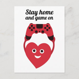 Gamer Game Controller Heart Stay Home And Game On Postcard