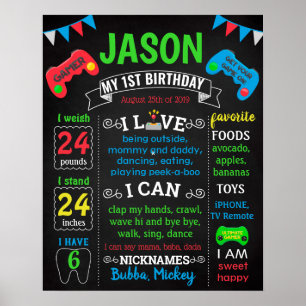 Gamer Game pad Birthday chalkboard sign