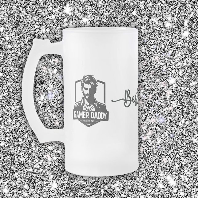 Gamer Geek Dad Happy Father's Day | Frosted Glass Beer Mug (Creator Uploaded)