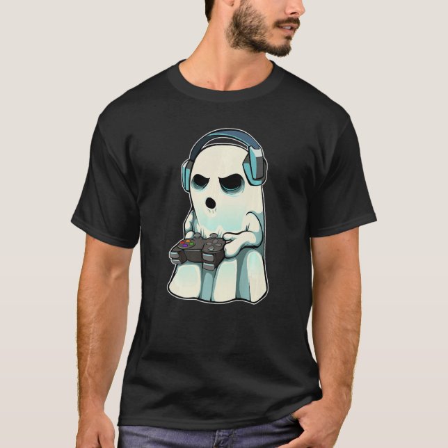 Gamer Ghost Lazy Halloween Costume Cool Video Game T-Shirt (Front)