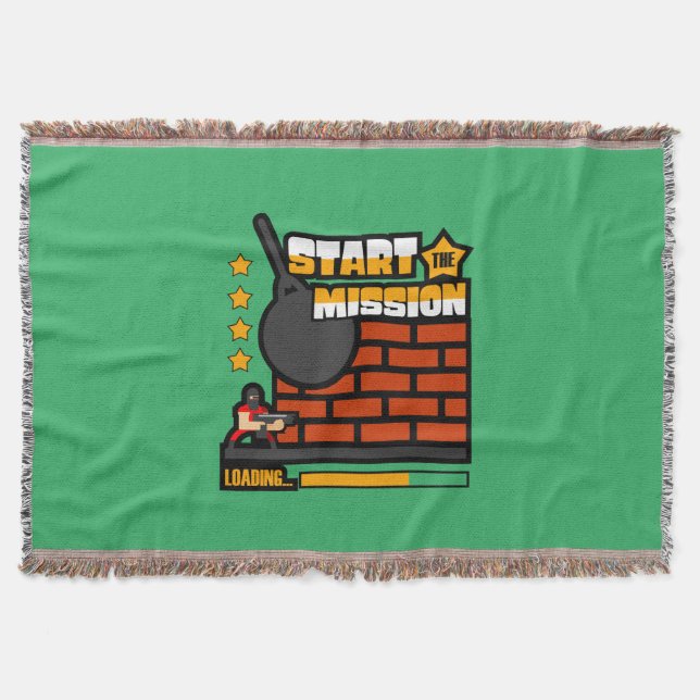 Gamer Gift Start The Mission Throw Blanket (Front)