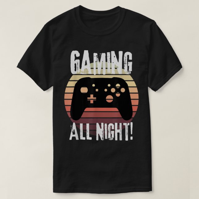 Gamer Gifts Retro Controller Gaming All Night Fun  T-Shirt (Design Front)