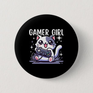 Gamer Girl Cat Gaming Cute Video Game Women Girls 6 Cm Round Badge