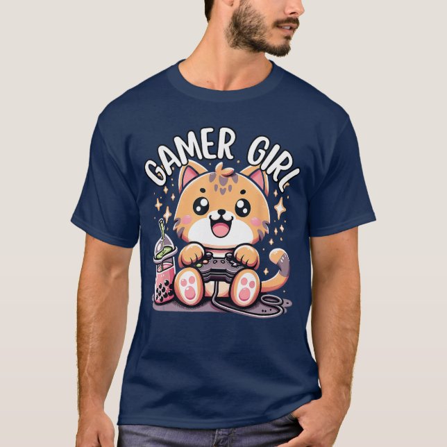 Gamer Girl Cat Gaming Cute Video Game Women Girls  T-Shirt (Front)