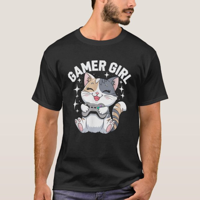 Gamer Girl Cat Gaming Cute Video Game Women Girls  T-Shirt (Front)