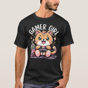 Gamer Girl Cat Gaming Cute Video Game Women Girls T-Shirt