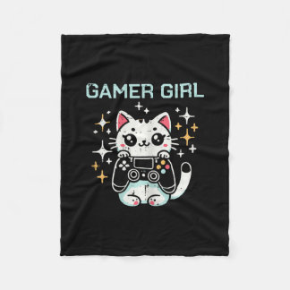 Gamer Girl Cat Kitten Cute Gaming Kitty Girls Kids Fleece Blanket