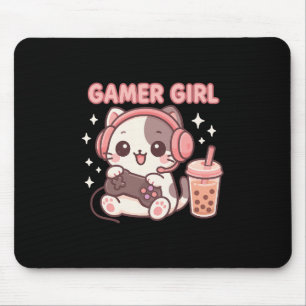 Gamer Girl Cat Mouse Mat