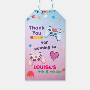 Gamer Girl Colourful Pink Video Game Birthday Gift Tags
