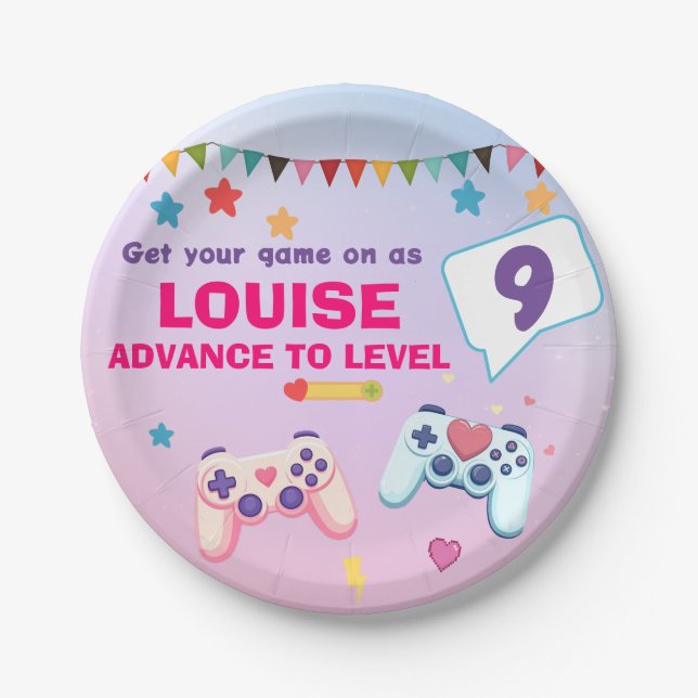 Gamer Girl Colourful Pink Video Game Paper Plate (Front)