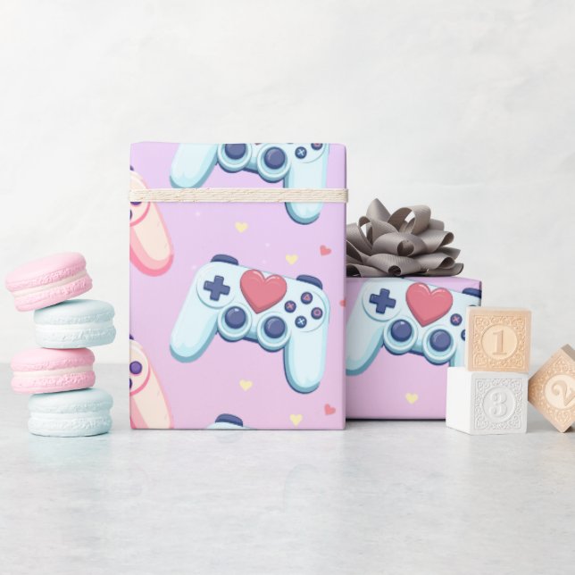Gamer Girl Colourful Pink Video Game Wrapping Paper (Baby Shower)