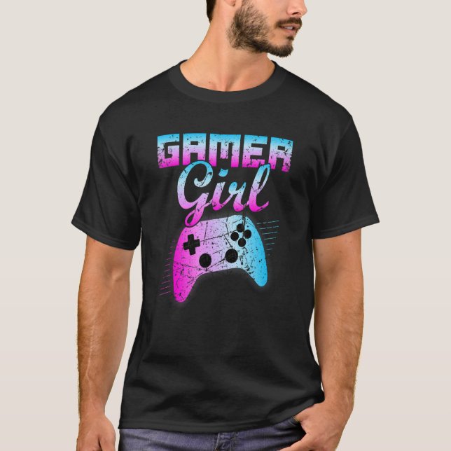 Gamer Girl Cool Video Game Controller Retro T-Shirt (Front)