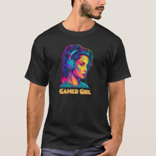 Gamer Girl Gaming Game Retro colour vivid Coo T-Shirt
