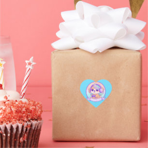 Gamer Girl Kawaii Chibi Dog Baby Blue with Name Heart Sticker