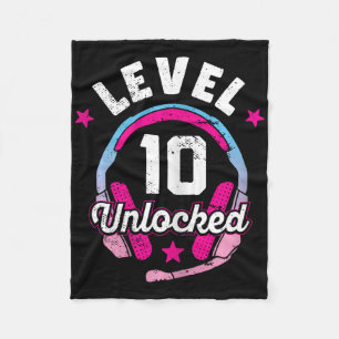 Gamer Girl Level 10 Unlocked Video Game 10th Birth Fleece Blanket