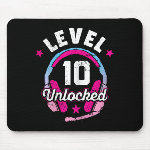 Gamer Girl Level 10 Unlocked Video Game 10th Birth Mouse Mat