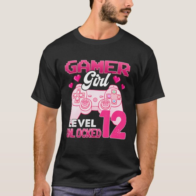 Gamer Girl Level 12 Unlocked Video Game 12Th Birth T-Shirt (Front)