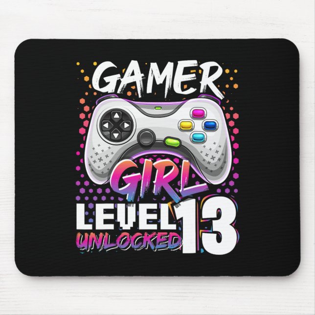 Gamer Girl Level 13 Unlocked Video Game 13th Birth Mouse Mat (Front)