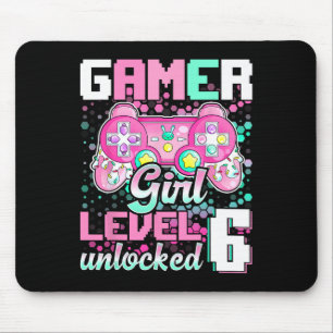 Gamer Girl Level 6 Unlocked Video Game 6th Birthda Mouse Mat