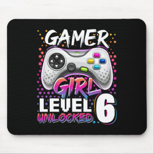 Gamer Girl Level 6 Unlocked Video Game 6th Birthda Mouse Mat