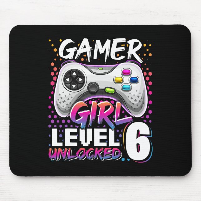 Gamer Girl Level 6 Unlocked Video Game 6th Birthda Mouse Mat (Front)