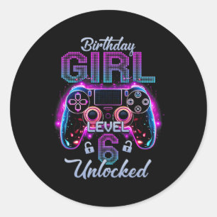 Gamer Girl Level 6 Unlocked Video Gaming 6th Birth Classic Round Sticker