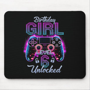 Gamer Girl Level 6 Unlocked Video Gaming 6th Birth Mouse Mat