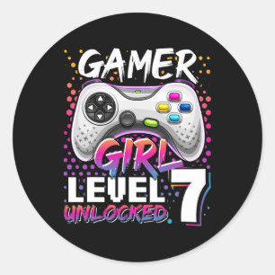 Gamer Girl Level 7 Unlocked Video Game 7th Birthda Classic Round Sticker