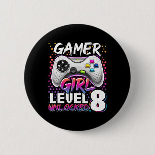 Gamer Girl Level 8 Unlocked Video Game 8th Birthda 6 Cm Round Badge