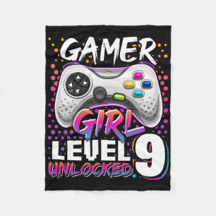Gamer Girl Level 9 Unlocked Video Game 9th Birthda Fleece Blanket