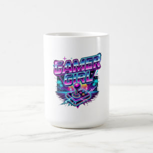 Gamer Girl Neon Arcade Joystick Sunset Coffee Mug
