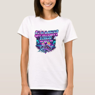 Gamer Girl Neon Arcade Joystick Sunset T-Shirt